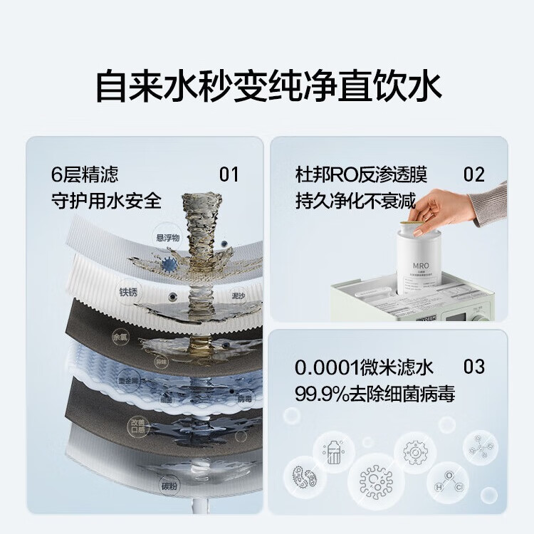 北鼎（Buydeem）净饮机 家用台式饮水机 杜邦RO反渗透滤芯 即热多功能净水器 一体式免安装直饮水机 【浅杉绿】SP551|RO反渗透膜