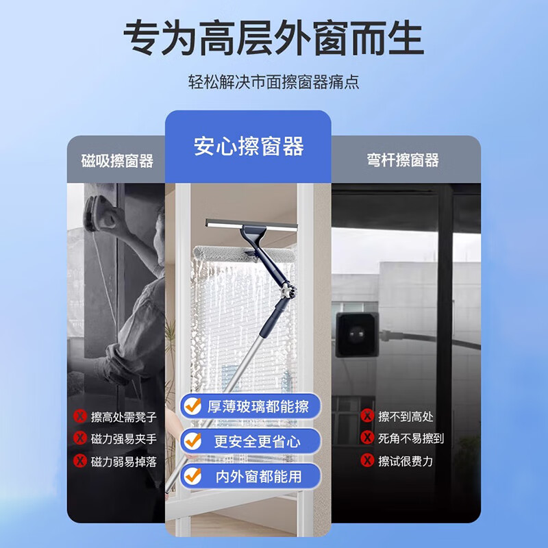 苏力达擦玻璃神器家政专用玻璃刮擦窗器长杆高层窗外家用洗窗户清洁工具 爆款灰-1.5米【万向擦窗器】送泡腾片
