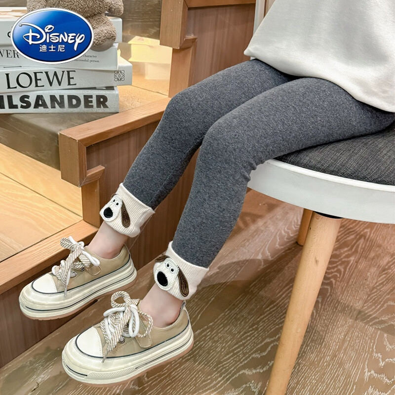 迪士尼（Disney）女童薄款打底裤秋季2024新款儿童春秋长裤女宝宝秋装修身弹力裤子 灰色 90cm