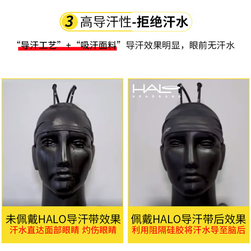 HALO HEADBAND止汗带男女运动发带秋冬导汗带健身骑行头巾头带跑步羽毛球吸汗带 一体型-黑羽毛