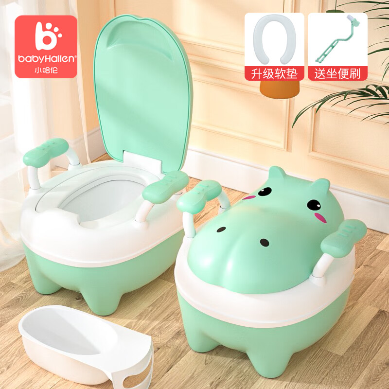 小哈伦儿童马桶婴儿坐便器婴幼儿尿盆小孩宝宝小便器升级3D软垫托帕绿
