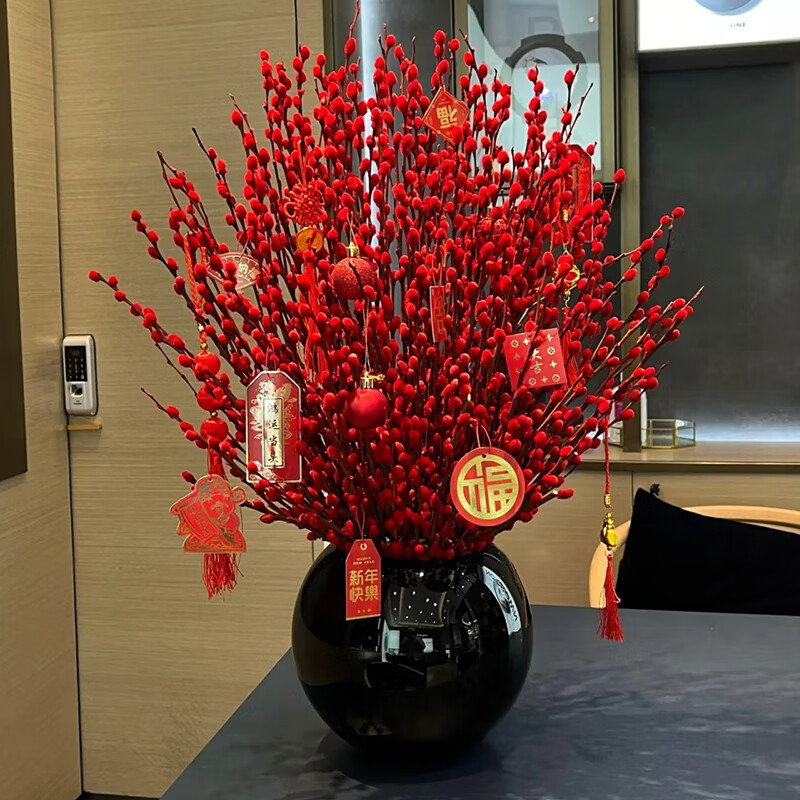 九月生银柳真花30支年宵花干花礼盒新年装饰摆件鲜切室内花卉60cm不含瓶