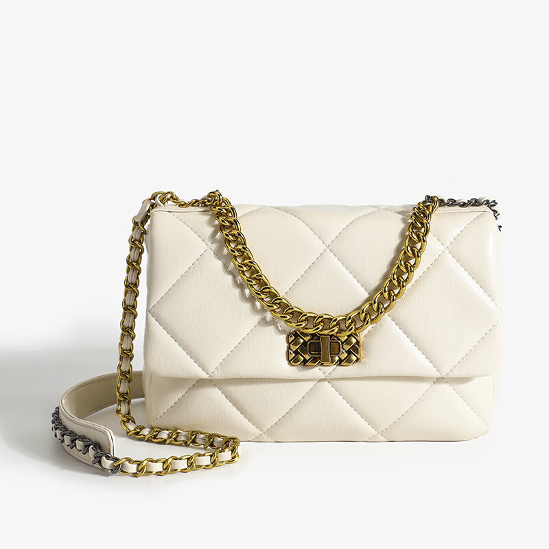 lv xuan品牌风轻奢高端国际大牌冬季新款小众设计菱格链条包感手 白色