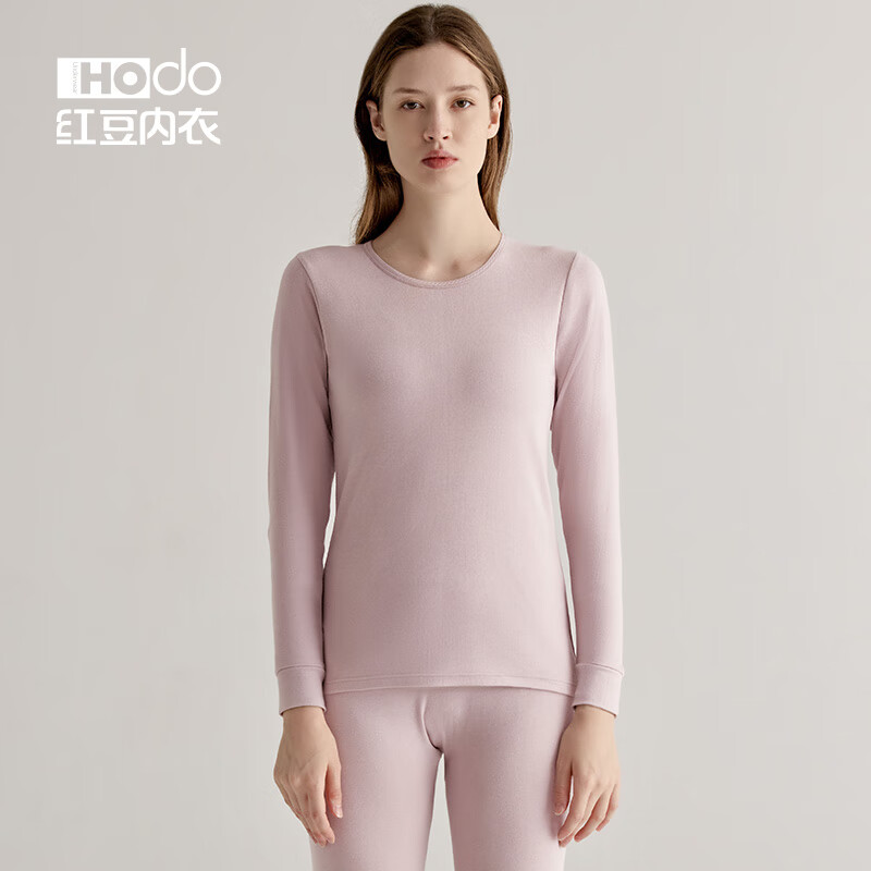 红豆（Hodo）纯棉秋衣秋裤男女秋冬棉毛衫情侣全棉圆领打底薄款保暖内衣套装 藕紫女 L 165