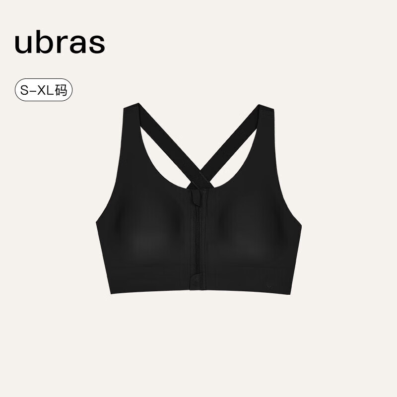 ubras中高强度运动文胸女士内衣女无钢圈美背胸罩 黑色 M 