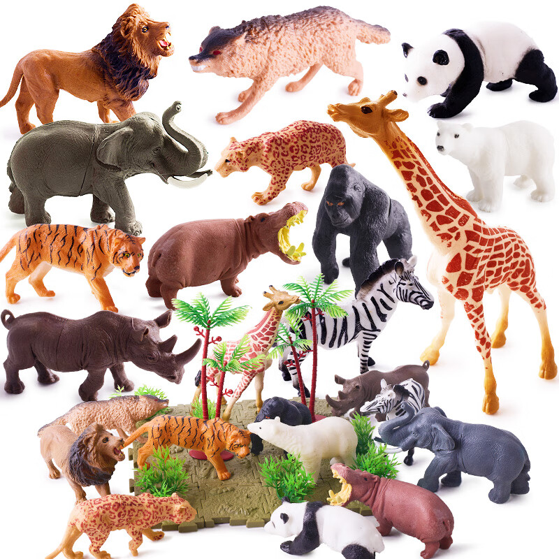 过凡（GUOFAN）儿童玩具男孩野生动物仿真模型狮子老虎猩猩大象12只装+32场景