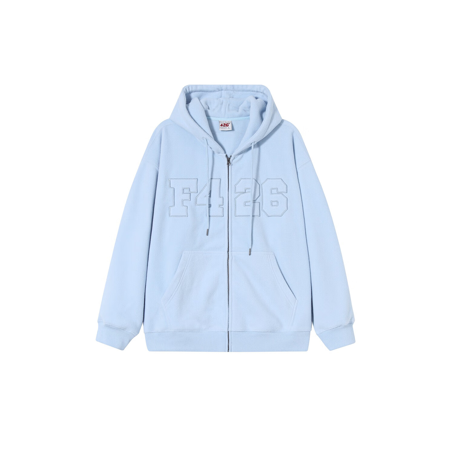 F426國(guó)潮牌嘻哈春季寬松大logo貼繡搖粒絨衛(wèi)衣外套 藍(lán)色 M