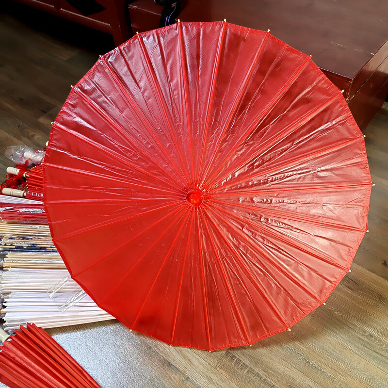 雨防晒实用手工汉服女古风舞蹈演出古典传统装饰 红色油纸伞 半穿82cm