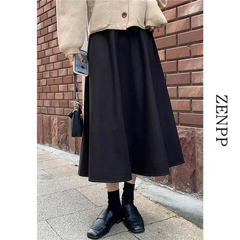 卡度顿秋冬法式咖色伞裙半身裙女冬高腰加厚a字包臀秋季半截长半裙