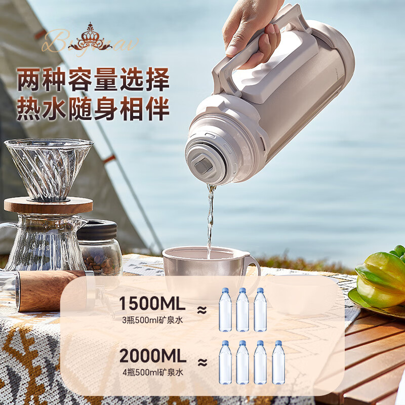 宝威玛(BVGMAV)户外旅行壶保温壶 大容量不锈钢真空运动随行壶 高档暖水壶杯保温 清雅绿-升级款316内胆2L