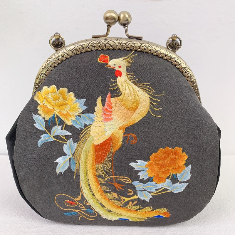 苏绣刺绣凤穿牡丹口巾包中式会包民族风手提包复古旗袍小包手拎包