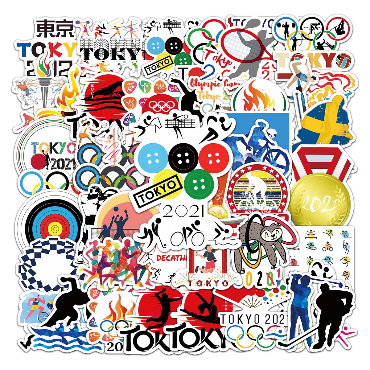 50张奥运会贴纸个性卡通小图案 拉杆箱相册日记本玻璃水杯手机壳平板