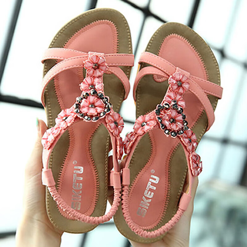 繁安【35-45码】大码凉鞋女甜美百搭凉鞋波西米亚花朵平底鞋女鞋学生