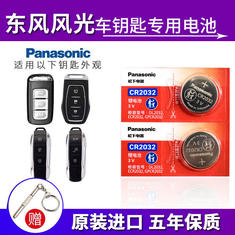 松下（Panasonic）适用于东风风光580 500 330 S560 ix5 ix7 汽车遥控器 钥匙电池 原装进口 CR2032 纽扣 3V CR-2032【2粒】