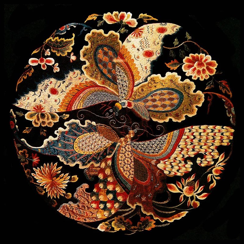 套件初学 双蝴蝶吉祥团花图 手工刺绣自学材料包 30cmx30cm 平针绣