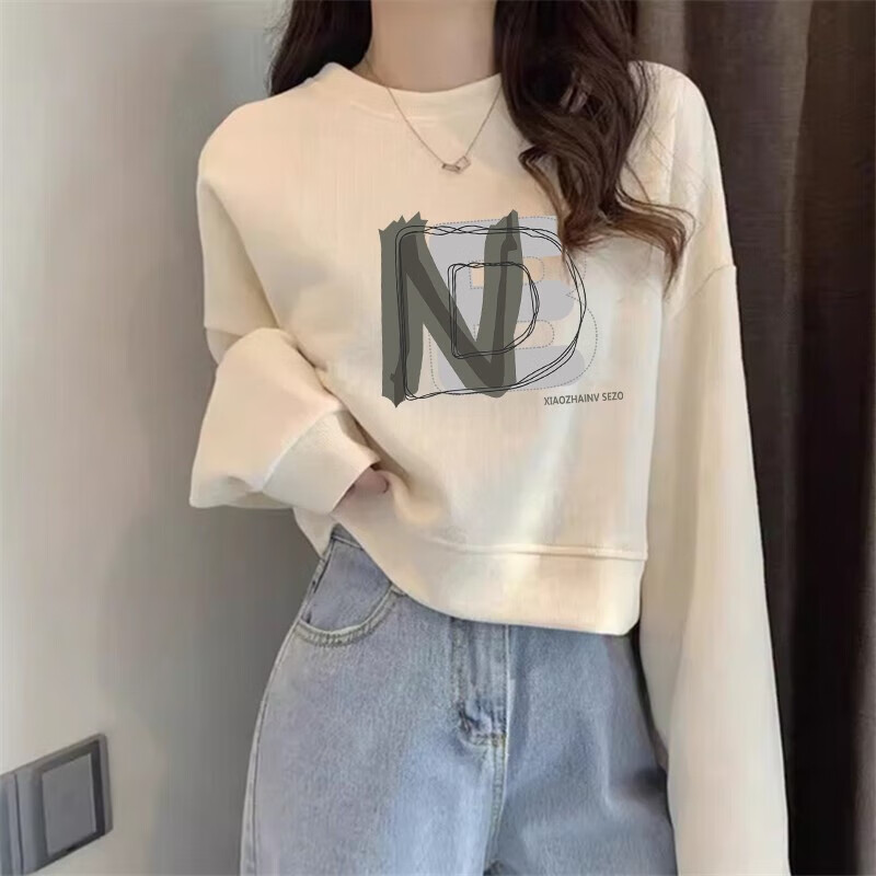 安源小子卫衣不带帽女秋天150小个子没有帽子的圆领套头少女生短款秋