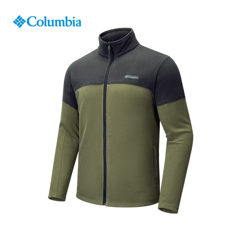 Columbia哥伦比亚户外男子简约立领时尚外套保暖舒适抓绒衣AE0560 397 军绿色拼鲨鱼黑 S(170/92A)