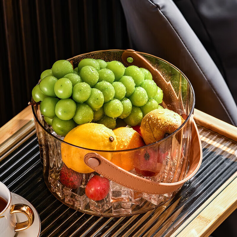 家用客厅水果盘茶几果桶户外水果篮手提野餐蓝网红轻奢