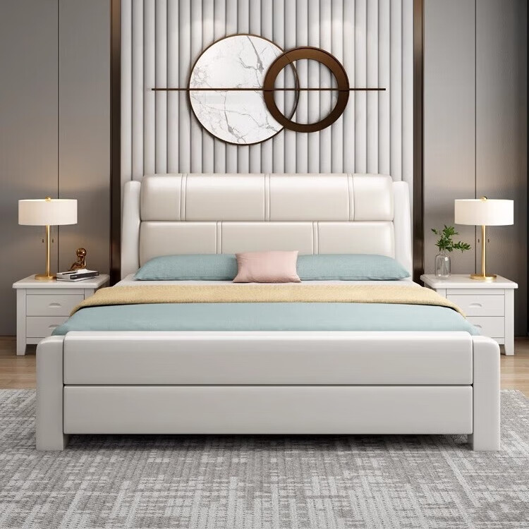 捷翔实木床现代简约中式软包大床白色轻奢双人床主卧婚床储物床经济型 单床（下单备注颜色） 1.8Mx2M框架结构