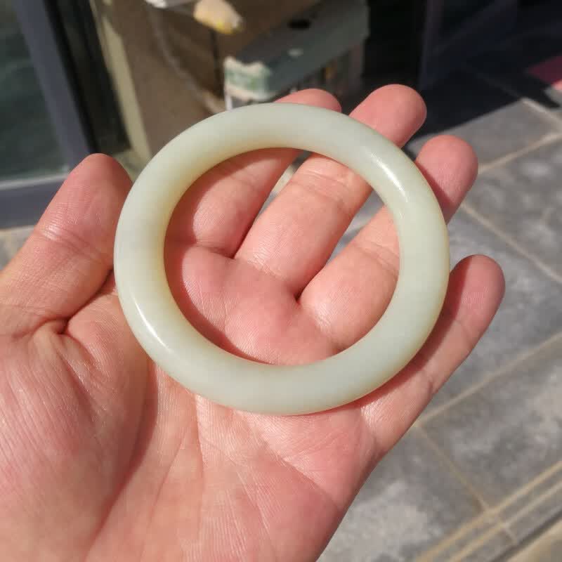 随峰新疆和田玉且末料粗圆条黄白玉手镯玉石女款素镯子带证书