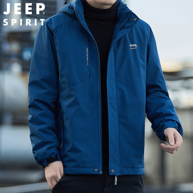 吉普(jeep)官方高档品牌男装加绒外套男工装多口袋大码休闲夹克速干