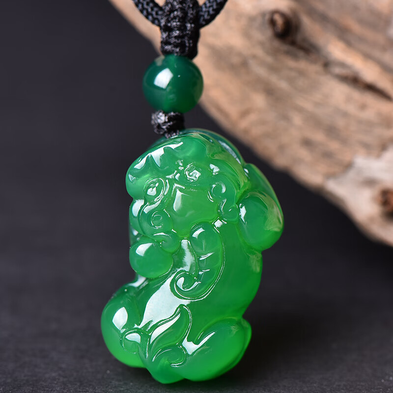 琅麦绿玛瑙皮丘貔貅吊坠玉石貔犰钥匙扣挂件水晶貔恘项链男女 左转头