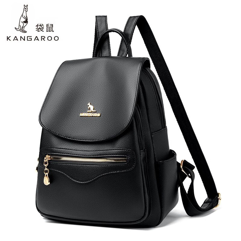 袋鼠(kangaroo)真皮质感女士双肩背包2024新款时尚妈妈双肩包女软皮大