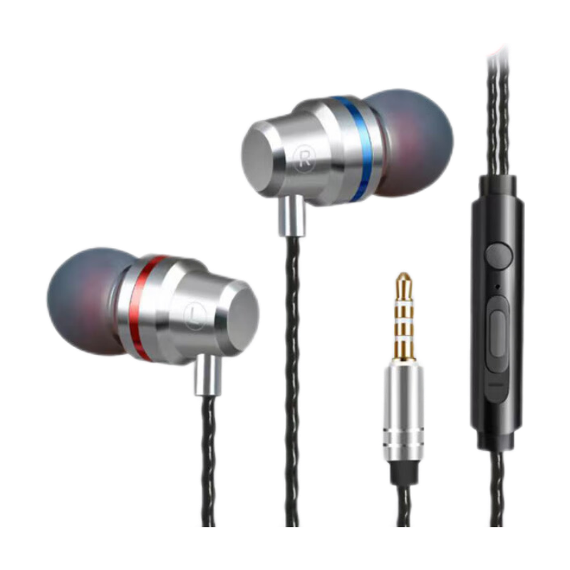 众度有线耳机入耳式手机电脑可插 耳塞式K歌重低音音控苹果8安卓3.5mm通用男女 3.5mm圆头【极光银】