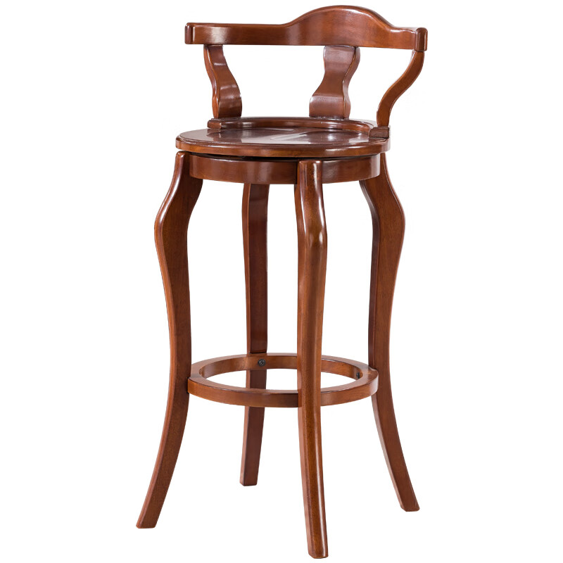 馨华源木业全实木可旋转吧椅酒吧椅美式乡村高脚凳带靠背椅商用前台