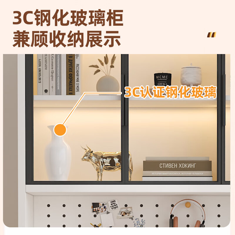 徒芸实木电脑桌转角书桌书架一体组合学习桌卧室家用简易台式办公桌子 【奶油白 书柜在左】电脑桌 160*98*170cm（书柜三玻璃门）