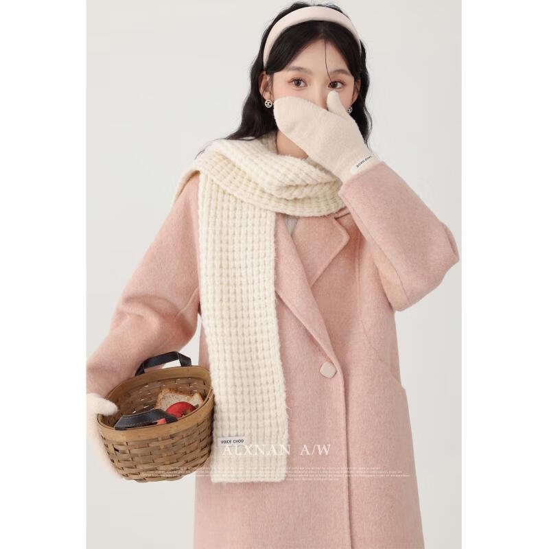 鹿向南《粉色回憶》雙面呢手工重工大衣女2023冬季保暖毛呢外套 藕粉色 S