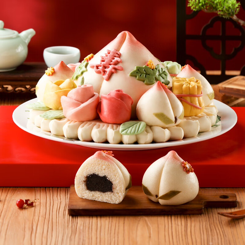 御茶膳房;THE IMPERIAL PALACE花餑餑壽桃饅頭禮盒裝老人生日祝壽賀壽花饃蛋糕送禮長輩 【福壽綿綿】糖醇餡料