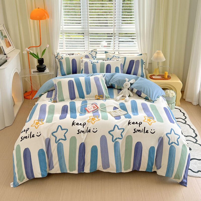 多兰诗（Duolanshi）磨毛四件套 小清新ins卡通田园花卉床上用品套件 开心世界 2.0米 床单款 被套200*230