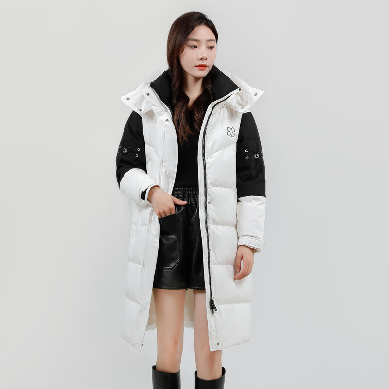 雪中飞新款百搭时尚亲肤中长款可拆卸帽【反季清仓】女士羽绒服保暖防寒 白色7478F L 165/88A