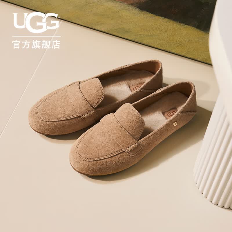UGG春季女士休闲舒适纯色平底乐福鞋双鞋垫时尚单鞋豆豆鞋1147350 SAN | 沙色 36