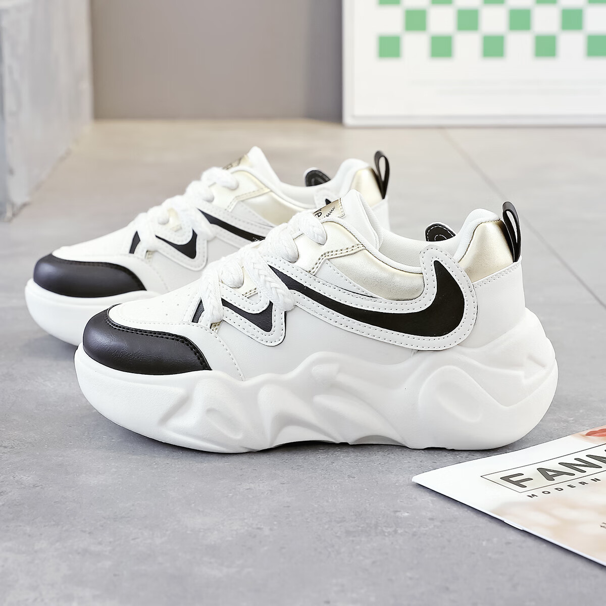 犸凯奴时尚潮流休闲百搭轻便通勤舒适运动休闲鞋女款 黑色 35