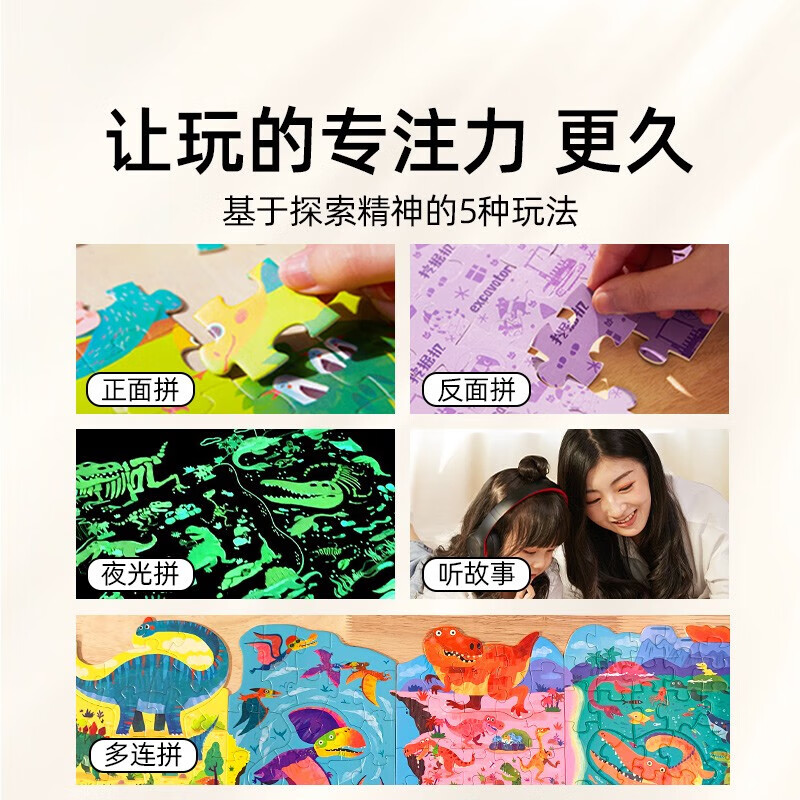 美乐童年儿童拼图3-6岁可收纳夜光进阶大块男孩女孩纸质拼图生日礼物 【3岁+】交通旅行(4副129片)