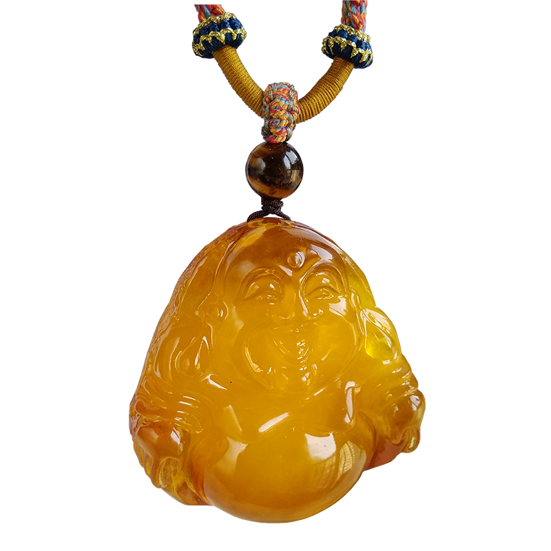 奧音無優(yōu)化波羅的海金包銀蜜蠟圓雕笑佛項鏈