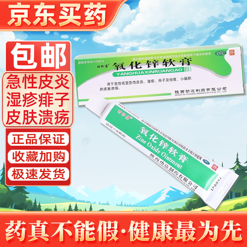 时珍康 氧化锌软膏 20g 急性皮炎湿疹痱子轻度小面积皮肤溃疡膏药 1盒