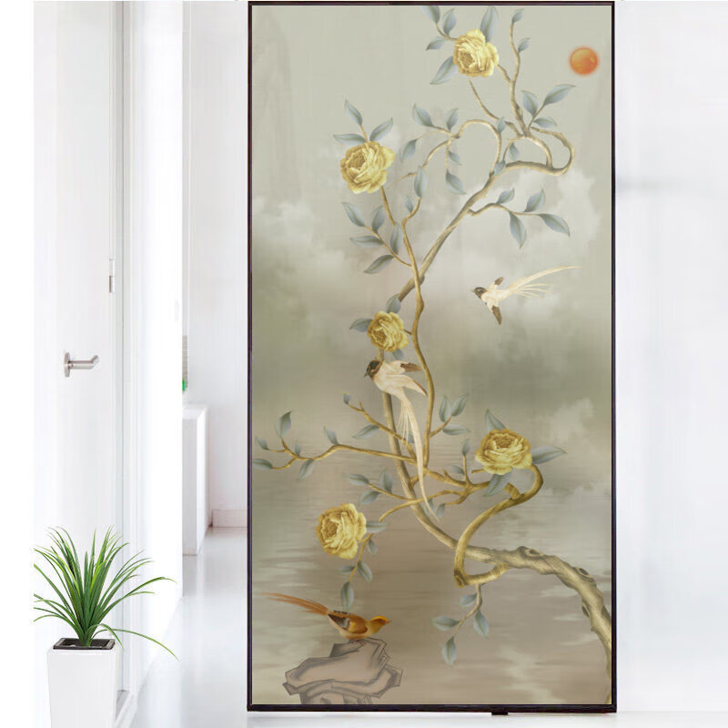 窗户贴膜浴室门防窥贴画中式梅兰竹菊窗户玻璃贴纸窗 定制尺寸01款 40