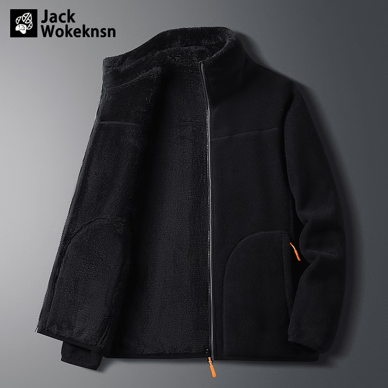 JACK WOKEKNSN狼爪云抓绒外套男女珊瑚绒大码双面摇粒绒情侣开衫加厚羊羔绒立领 豆绿(女) M