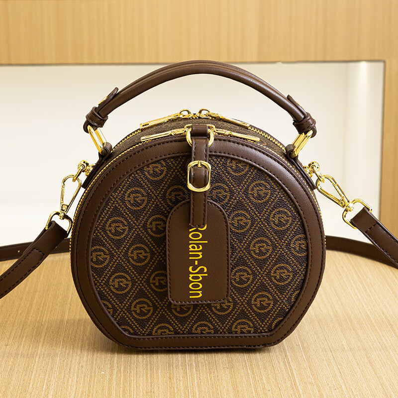 纬紫女士单肩斜挎手提印花小背包高级感轻便品牌2024新款时尚休闲 R纹-咖啡色 小包