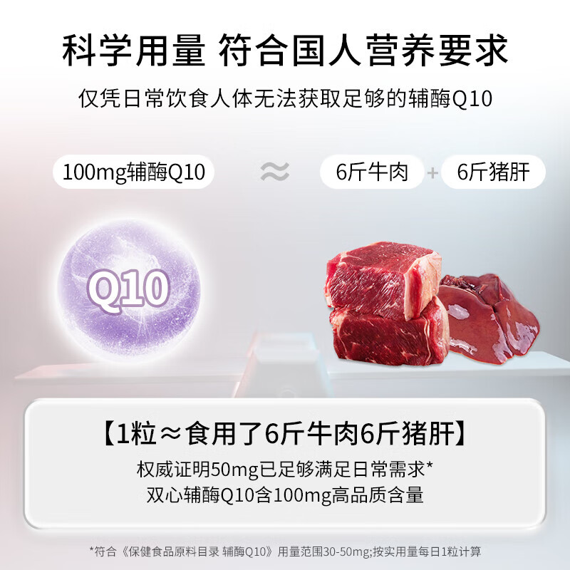 双心(Doppel herz)辅酶Q10软胶囊100mg辅酶素维生素B提高代谢保护心脏高活性医用级 99%高纯度【60粒/盒】
