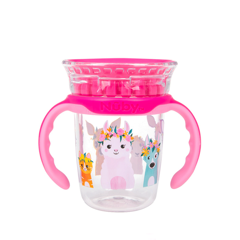 NUBY（努比）魔術杯寶寶學飲杯嘬吸嘬口嬰兒把手直飲杯啜飲喝水杯 喜悅小鹿小馬 240ml