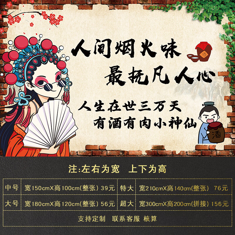 侧目自粘墙贴装饰画饭店墙壁装饰贴纸餐厅创意墙面贴画自粘海报商用墙