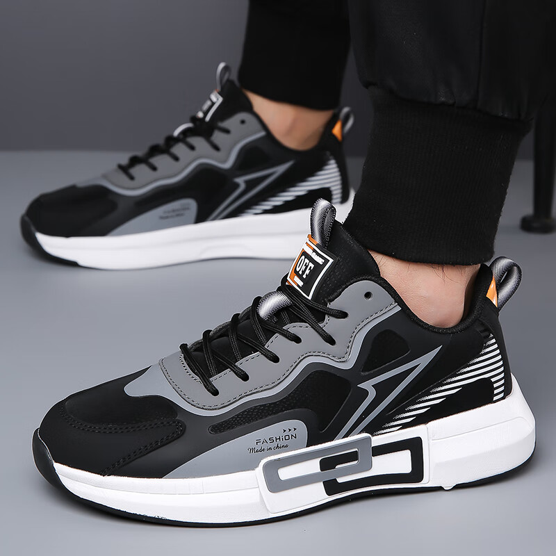 ptutian跑步鞋男男士运动鞋休闲轻便防滑运动鞋男鞋跑鞋 黑色 39