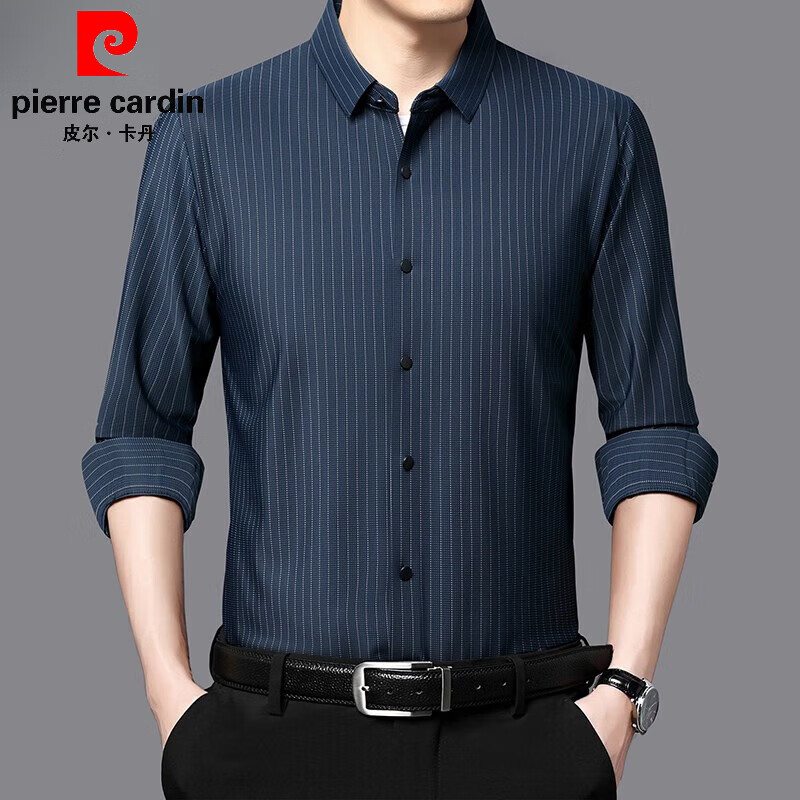 皮尔卡丹(pierre cardin)桑蚕丝长袖衬衫男士2024春秋季中年商务休闲