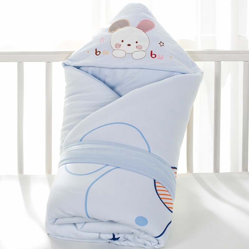 安斯沛克 新生儿婴儿抱被春秋冬季纯棉宝宝包被抱毯包巾新生儿用品婴儿睡袋 6663蓝（纯棉加厚脱胆100x100）