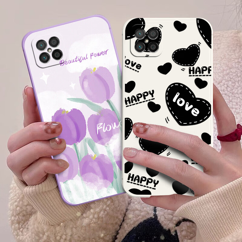 倍思力适用华为智选nzone s7pro+手机壳SP300情侣欧美保护套防摔动漫磨砂全包边潮男女新款ins风卡通软壳 古董白-满屏爱心【贈硅胶手绳】 华为智选NZoneS7Pro+