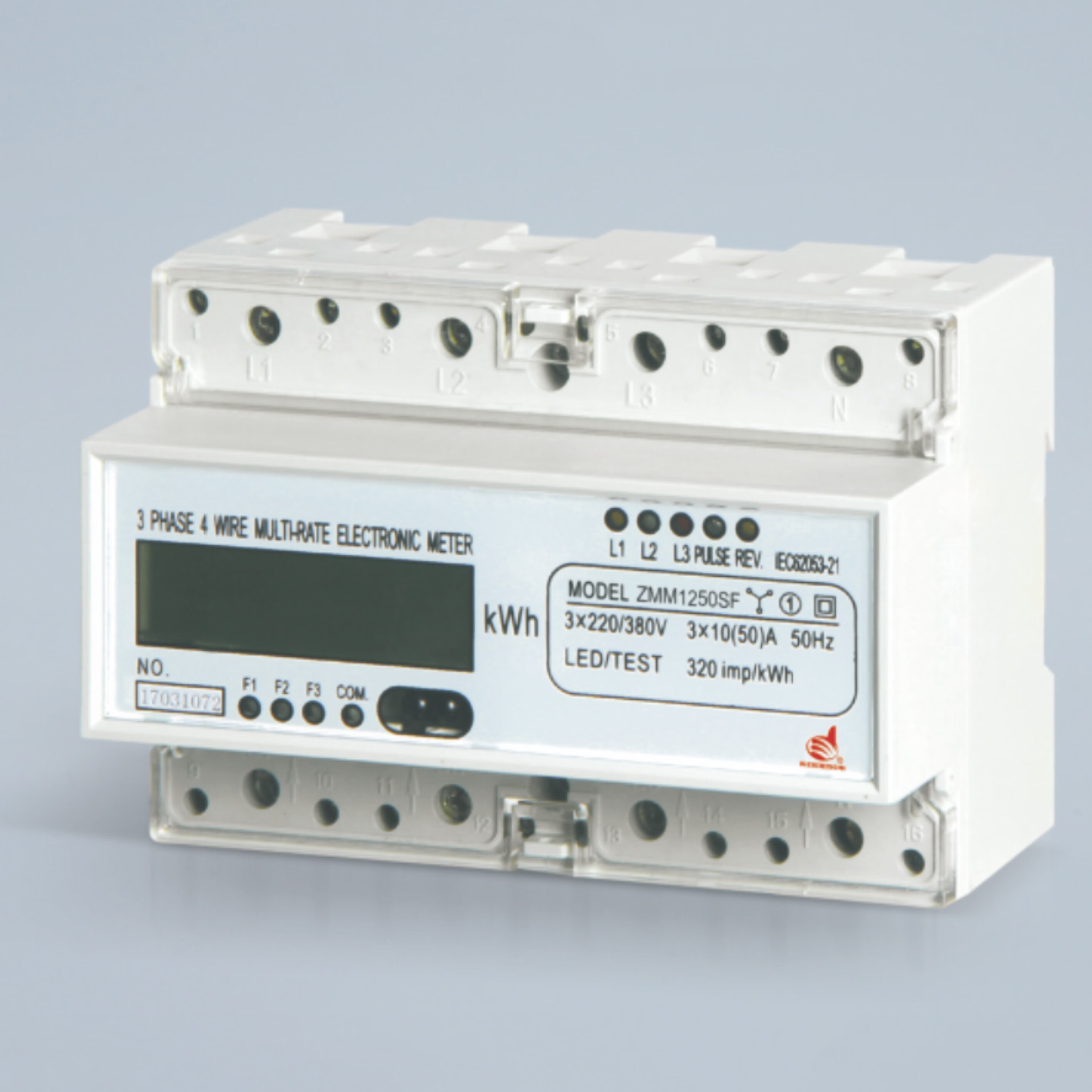 惠利得zmm1250sc 导轨式三相电能表 lcd液晶显示 485红外通信 1.5(6)a